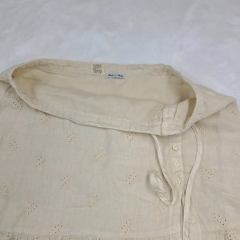 Vintage Eyelet Cotton Skirt Italy 42 Cream Lace Cottagecore Romantic Boho - Picture 5 of 16